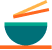 A stylized graphic of a teal bowl with two orange chopsticks above it and an orange line below.