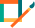 An illustration of a paintbrush next to a square frame, with both objects featuring orange, teal, and yellow colors.